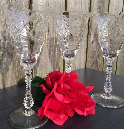 Antique Rock Sharpe Crystal Floral Stemware Vintage Libbey Etsy