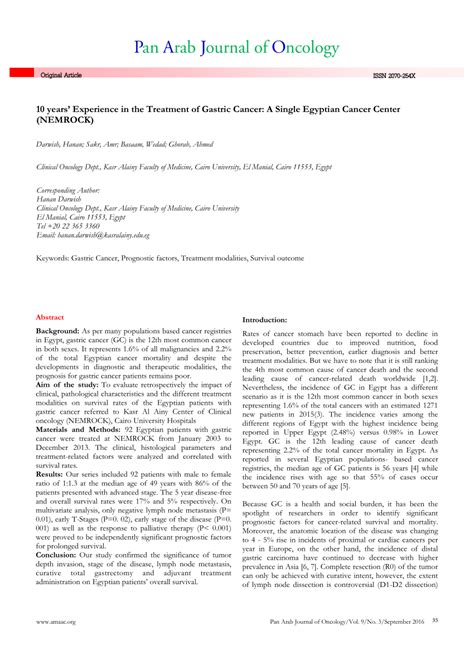 Pdf 10 Years Experience In The Treatment Of Gastric Cancer A Single