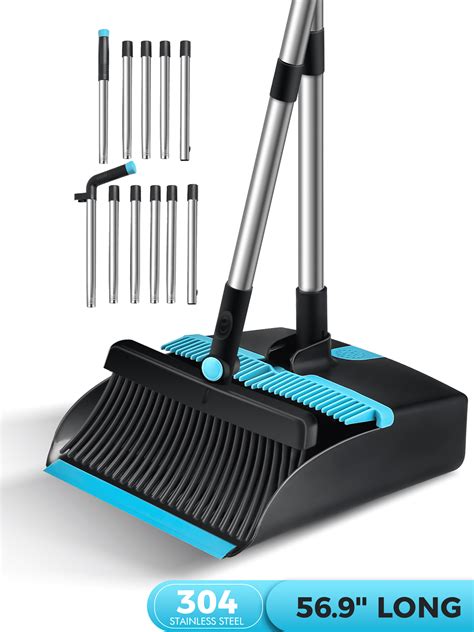 Bimzuc Broom And Dust Pan Combo Steel Broom And Dustpan Set For Home Dust Pan With 56 9 Long