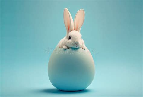 Cute Easter Bunny Rabbit Inside A Cracked Egg Generative Ai Stock