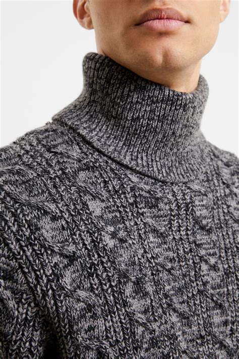 Cable Knit Roll Neck Jumper Greydark Navy French Connection Uk