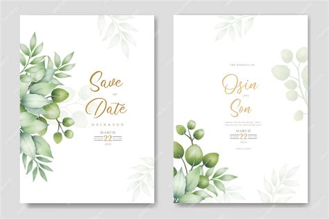 Premium Vector Green Leaves Watercolor Wedding Invitation Card Template