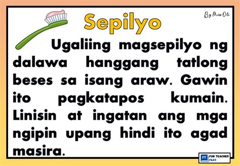 Filipino Reading Materials Panlinis Ng Katawan Fun Teacher Files