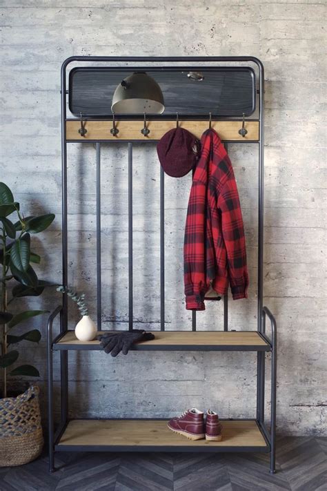 Metal and Wood Hall Stand with Mirror | Hall stand, Vintage style ...