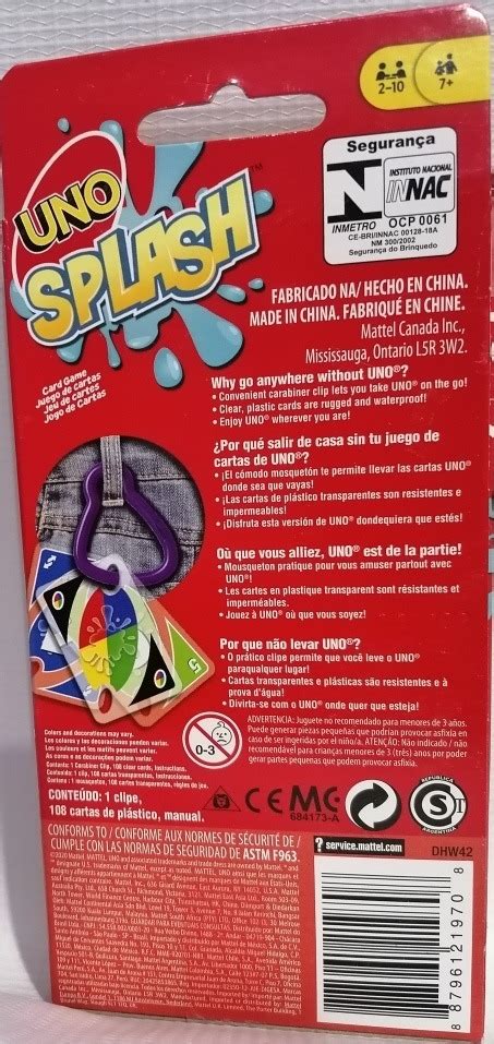 Uno Splash Juego De Mesa Cartas Impermeables Mattel Mercado Libre