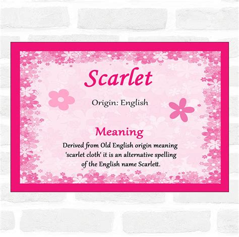 Scarlet Name Meaning Pink Certificate - The Card Zoo