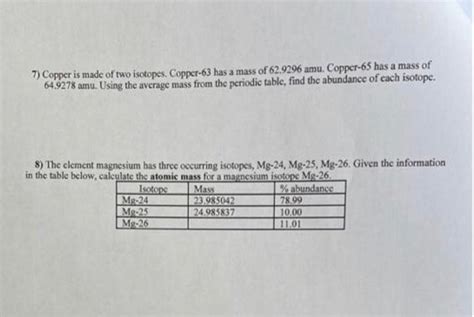 Solved 7) Copper is made of two isotopes. Copper-63 has a | Chegg.com