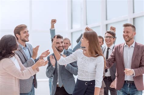 Premium Photo Happy Employees Congratulating Their Leader The Concept