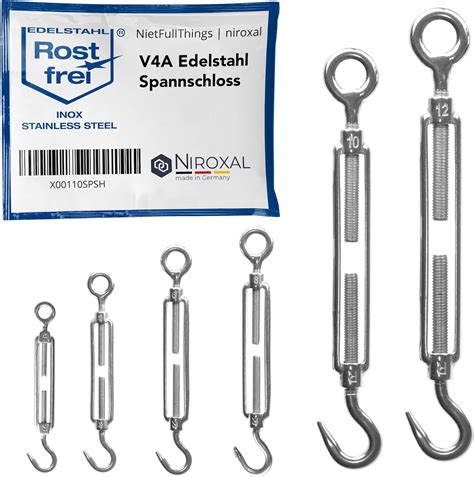 1 tensor de acero inoxidable con gancho y ojal de V4A según DIN 1480