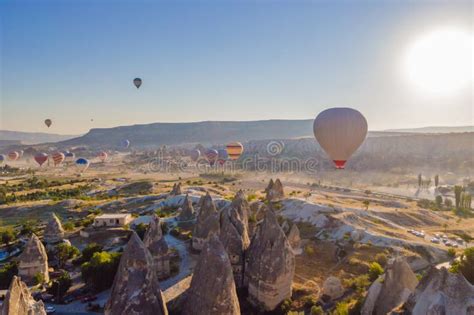 Colorful Hot Air Balloons Flying Over At Fairy Chimneys Valley In Nevsehir Goreme Cappadocia