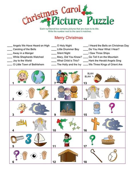 Christmas Carol Picture Puzzle Christmas Song Games Fun Christmas