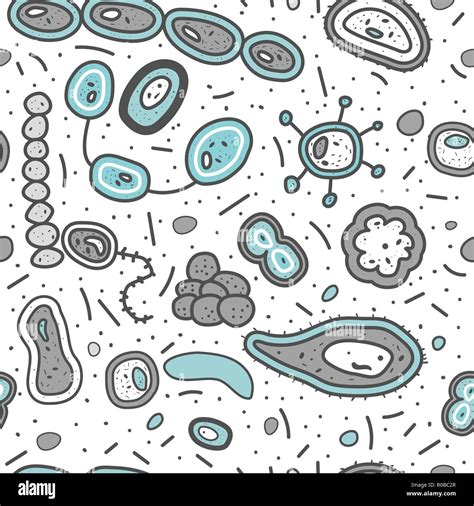 Bacterias Cells Seamless Pattern Microorganism Collection Vector