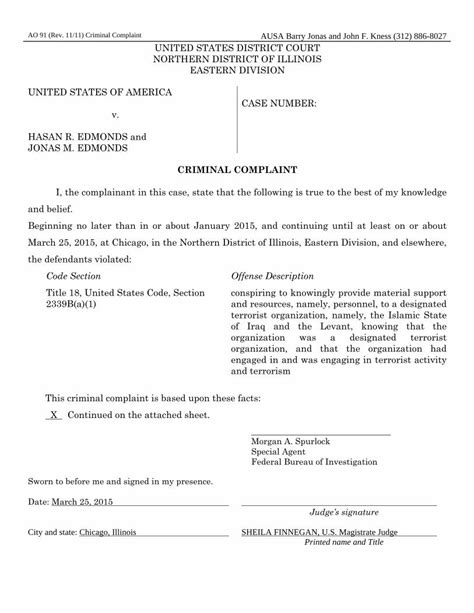 Pdf Edmonds Complaint Affidavit Filethis Criminal Complaint Is