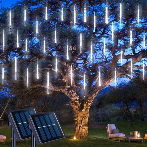 Jmexsuss 2 Pack Solar Christmas Meteor Shower Lights 16 Tube 288 Led White Solar Christmas