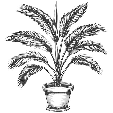 Premium Vector Tropical Plant In Pot With Engraving Style