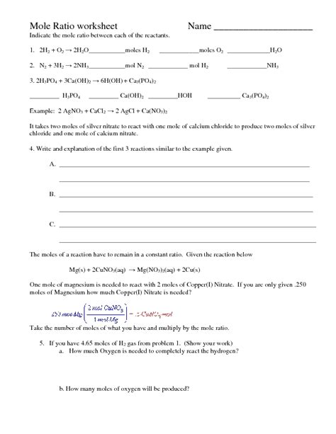 Mole To Mole Ratio Worksheets