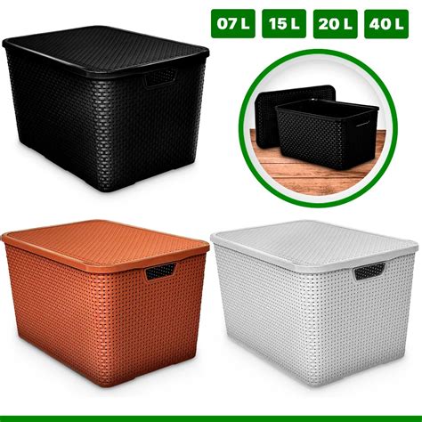 Kit Caixas Organizadora Rattan Preto Branco Marrom L L L L