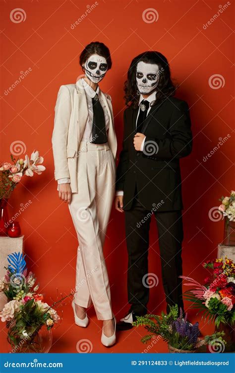 Couple in Sugar Skull Makeup and Stock Image - Image of decorations ...