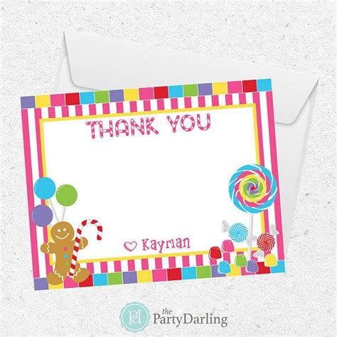 Candy Land Party Thank You Card Candy Land Birthday Etsy Candyland