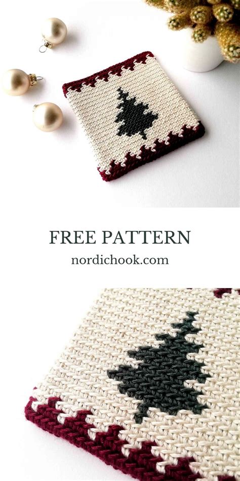 Day 19 Coaster With A Christmas Tree Free Pattern Crochet Coaster