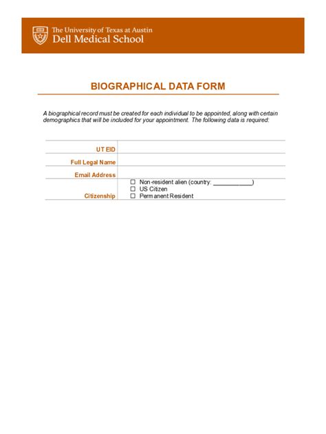 Fillable Online Biographical Data Biodata Tests Fax Email Print