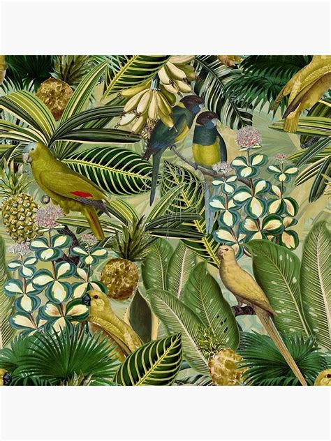 Vintage Green Tropical Bird Jungle Garden Art Print By Utart