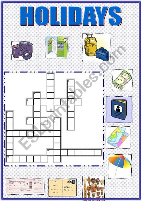 Holidays Crossword With Key Esl Worksheet By Lorenaar