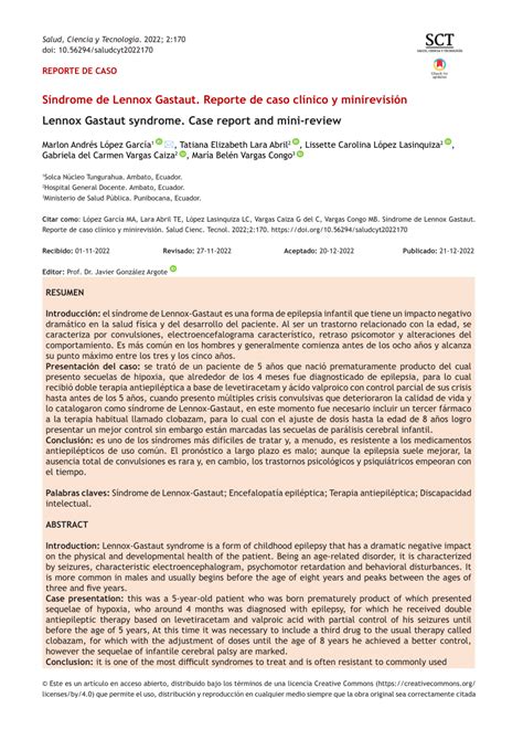 PDF Síndrome de Lennox Gastaut Reporte de caso clínico y minirevisión