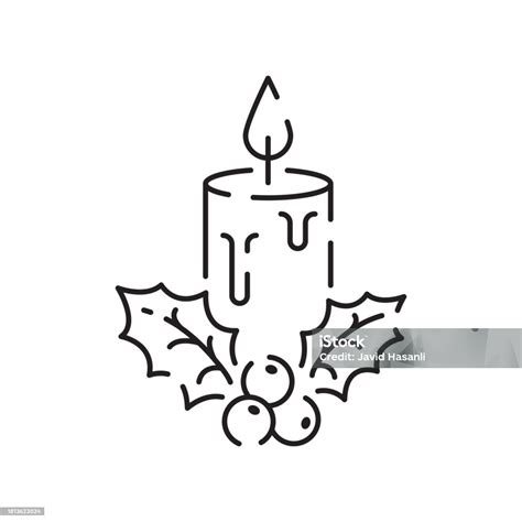 Vector Candle Line Icon Christmas Black Linear Symbols On A White ...