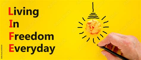 LIFE living in freedom everyday symbol. Concept words LIFE living in ...