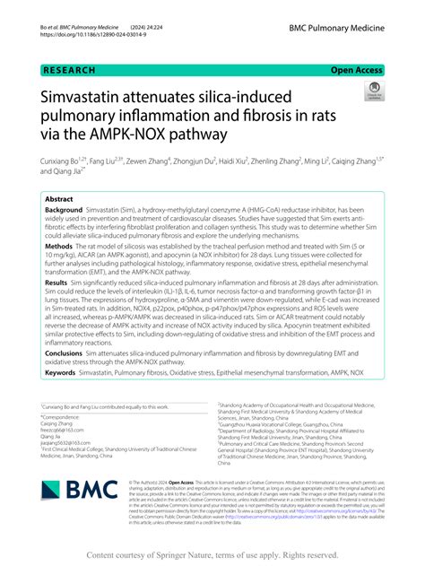 Pdf Simvastatin Attenuates Silica Induced Pulmonary Inflammation And