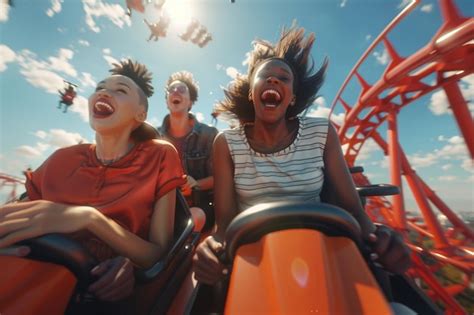 Premium Photo Friends Laughing While Riding A Roller Coaster Oct