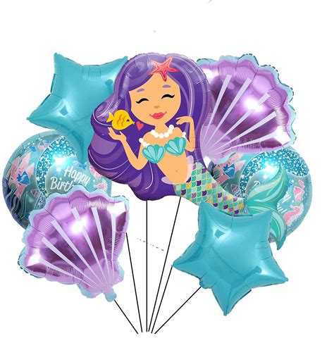 7pcs Mermaid Mylar Balloon Mermaid Balloons Birthday Party Supplies For