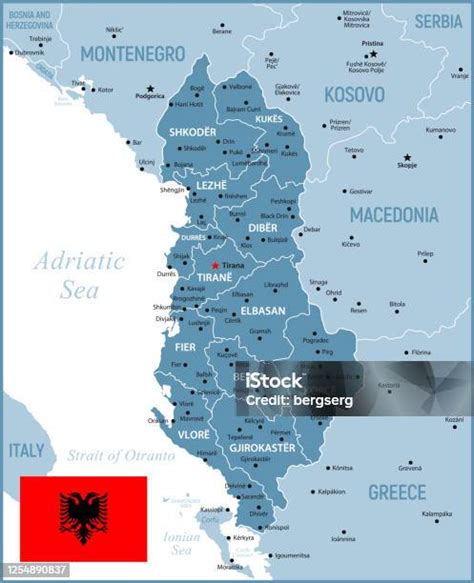 Albania Mappa Alta E Dettagliata Mappa Blu Illustrazione Vettoriale Con