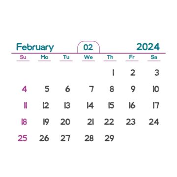 Calendario Mensual De Febrero De 2024 Con Transparente Vector PNG