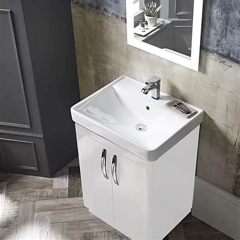 Tavistock Compass 600 Floorstanding Vanity Unit With Ceramic Basin White Gloss Deluxe Bathrooms