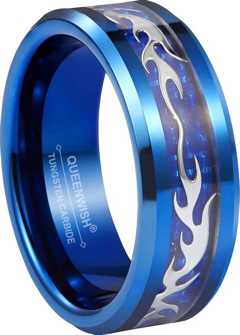 Queenwish Mm Mens Wedding Bands Silver Bats Infinity Stylish Blue