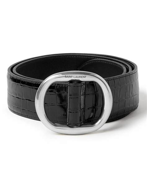 SAINT LAURENT 4cm Croc Effect Patent Leather Belt Black Saint Laurent