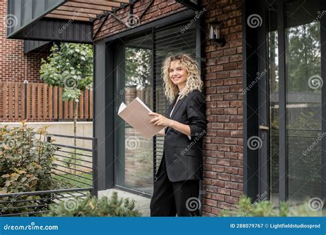 Joyful Blonde Real Estate Broker With Stock Image Image Of Street Beautiful