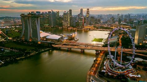 Premium Photo | Aerial view of singapore cityscape at evening