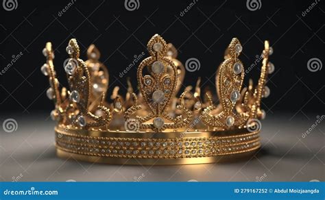 Regal Gold Crown Glimmers In The Spotlight Exuding Power And Opulence