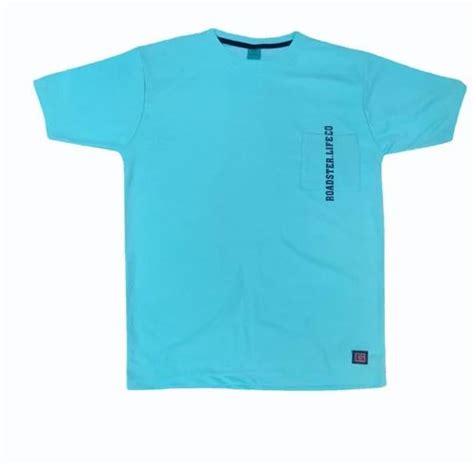 Men Sky Blue Cotton Printed T Shirt Round Neck At Best Price In