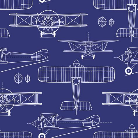 Hand drawn vintage airplane blueprint. Seamless pattern. Perfect for ...