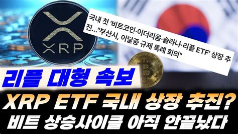 리플 대형 속보 Xrp Etf 국내 상장 추진한다 비트코인 상승사이클 3분기 재개 이더리움 도지코인 현물etf