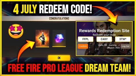 Free Fire Pro League Dream Team Day Redeem Code Th July Youtube