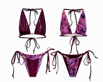 Sica Reversible Sliding String Bikini Set Gunmetal Etsy