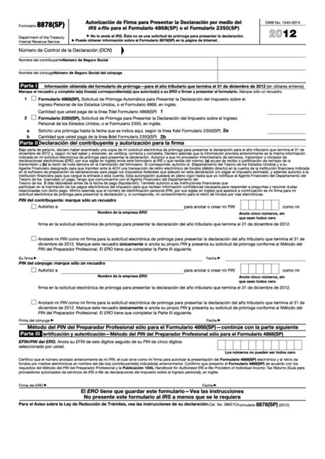 Fillable Formulario 8878sp Autorizacion De Firma Para Presentar La