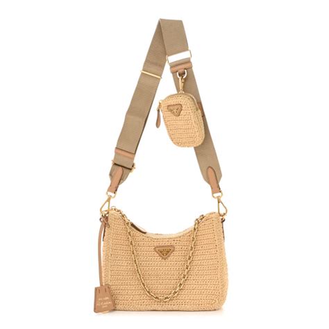 PRADA Yarn Raffia Effect Crochet Re Edition 2005 Shoulder Bag Naturale