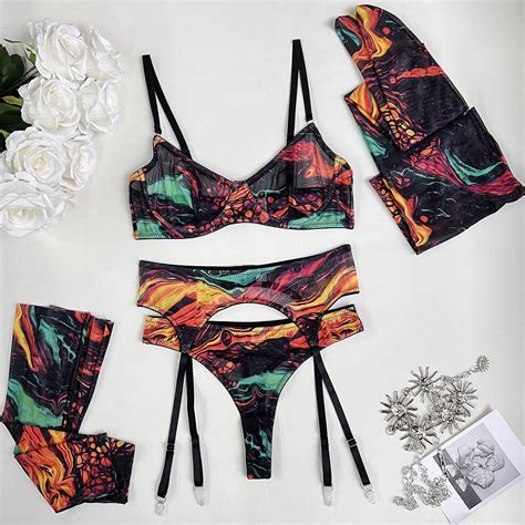 Woman 5 Piece Set Sexy Lingerie Underwear Nightwear Sleepwear Stocking G String EBay