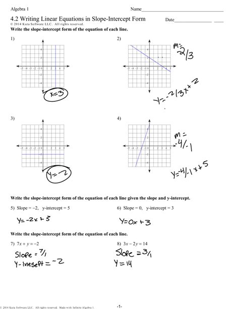 Writing Linear Equations Practice Worksheet Answer Key Equations